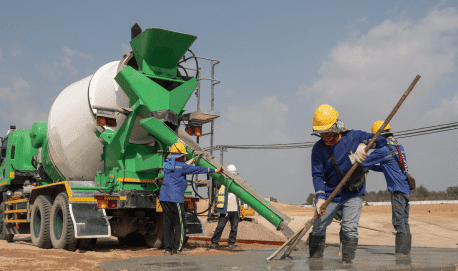 construction worker fixing steel bar construction site