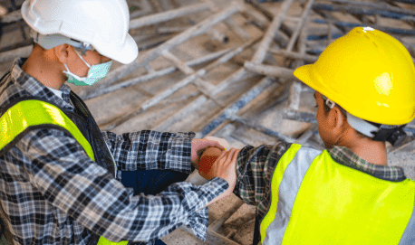 physical injury work construction worker injury bleeding from work accident pile scaffolding steel falling down impinge arm